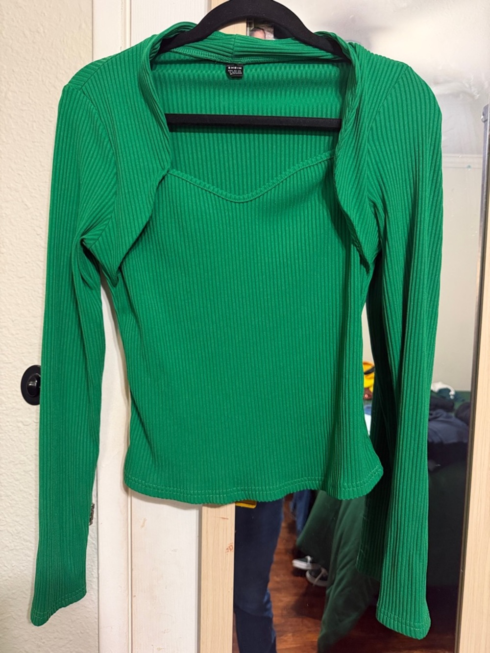 SHEIN Emerald Ribbed Long-Sleeve Top